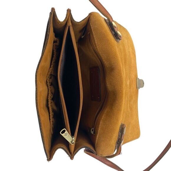 Patricia Nash Push Lock Lanza Leather Crossbody Tan - Picture 9 of 13